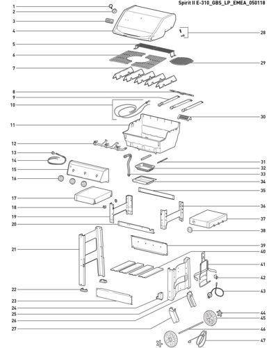 Bild på Weber® Crossoverrör SPIRIT II E-310 LP BLK W/GBS (2017-) (nr.8)